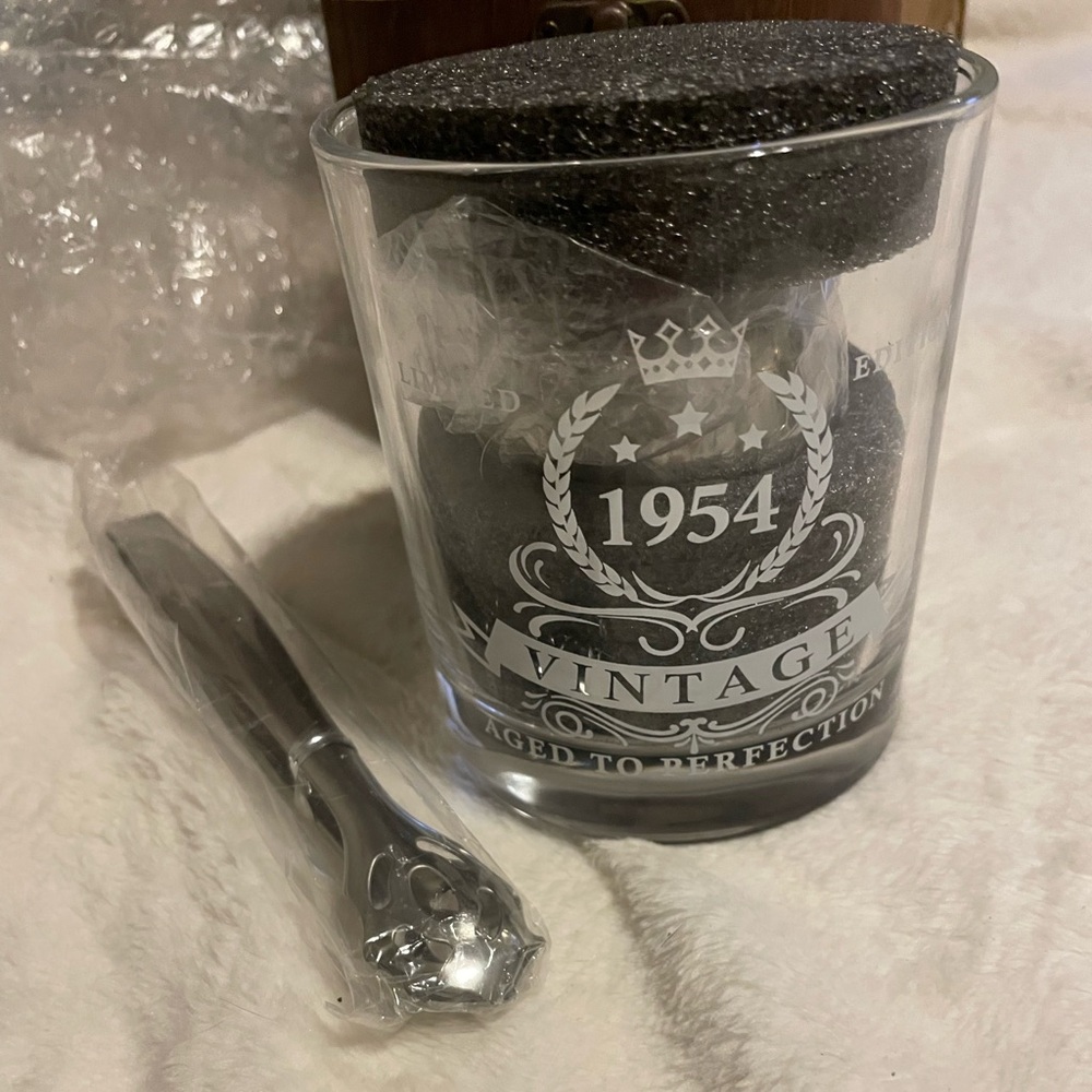 Vintage 1954 Etched Glass with Whiskey ball